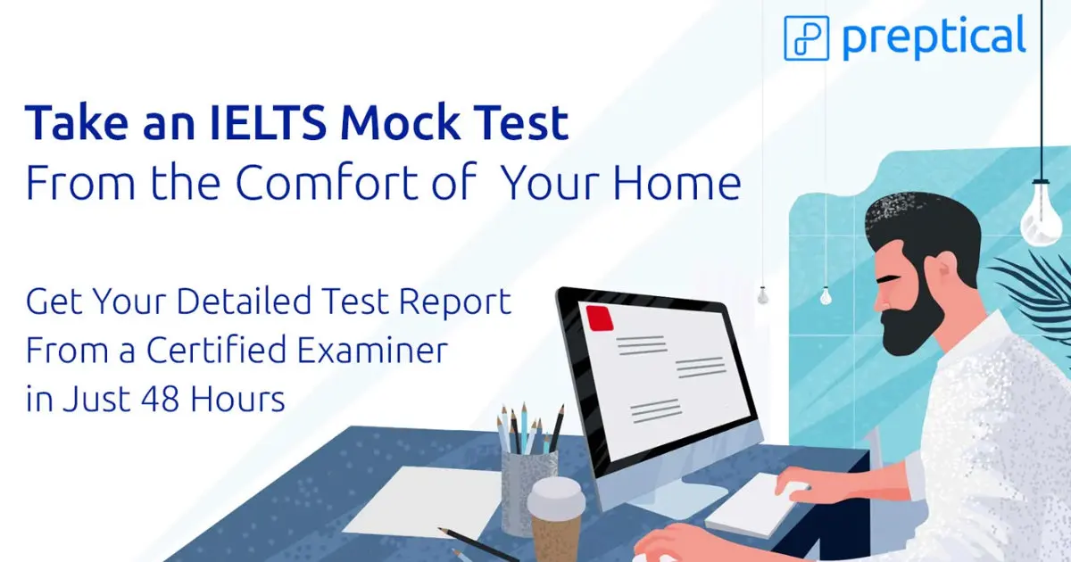 Vector image of a man taking a Preptical IELTS Mock Test