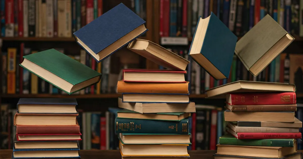 Image of books tumbling onto a table